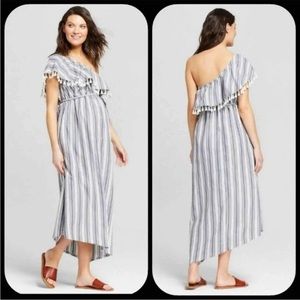 Isabel Maternity One Shoulder Sleeveless  Asymmetric  Striped Maxi Dress Size XS